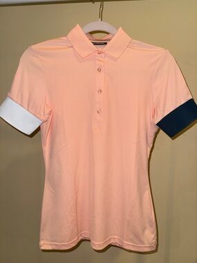 J.Lindeberg Peach Polo Shirt with Navy Trim Label